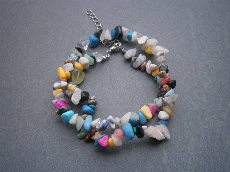 Bunte Edelstein Splitter Halskette Kurze Naturstein Splitterkette, Kette Aus Farbigen Rohsteinen von DeineSchmuckFreundin