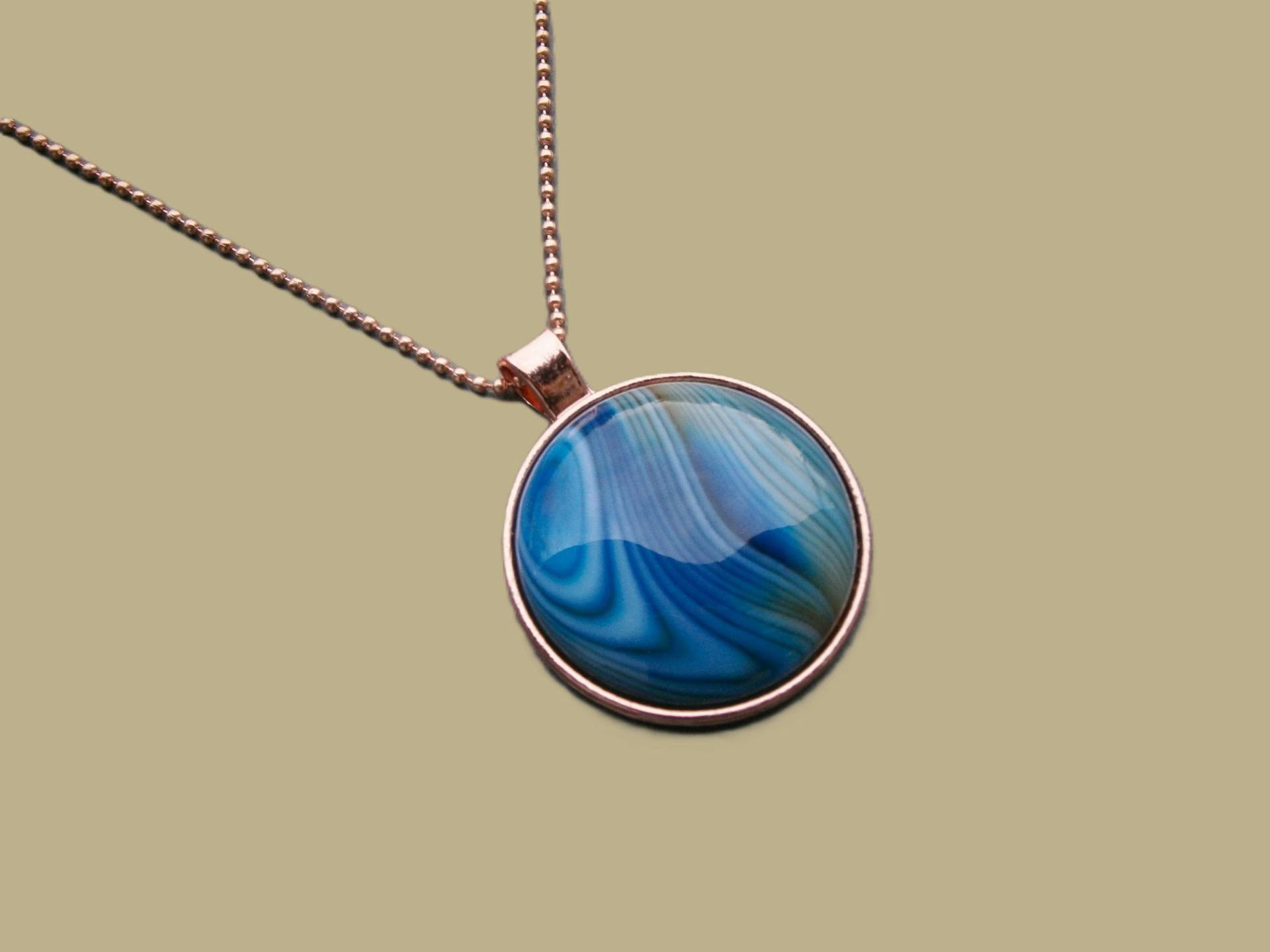Halskette Mit Blauem Achat Anhänger Roségold Vergoldete Kette Rundem Streifenachat, Lange Edelsteinkette Halskette Mit Blauem Achat Anhänger Roségold Vergoldete Kette Rundem Streifenachat, Lange Edelsteinkette von DeineSchmuckFreundin