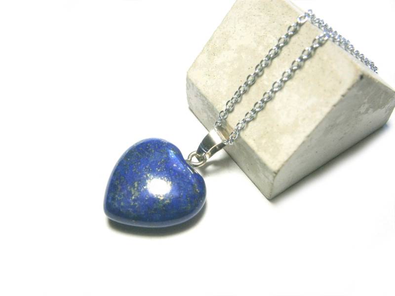 Lapislazuli Herz Halskette 925 Sterling Silber, Anhänger Blauer Lapis Lazuli Naturstein Auch in Hexagon Form, Silberne Edelsteinkette von DeineSchmuckFreundin