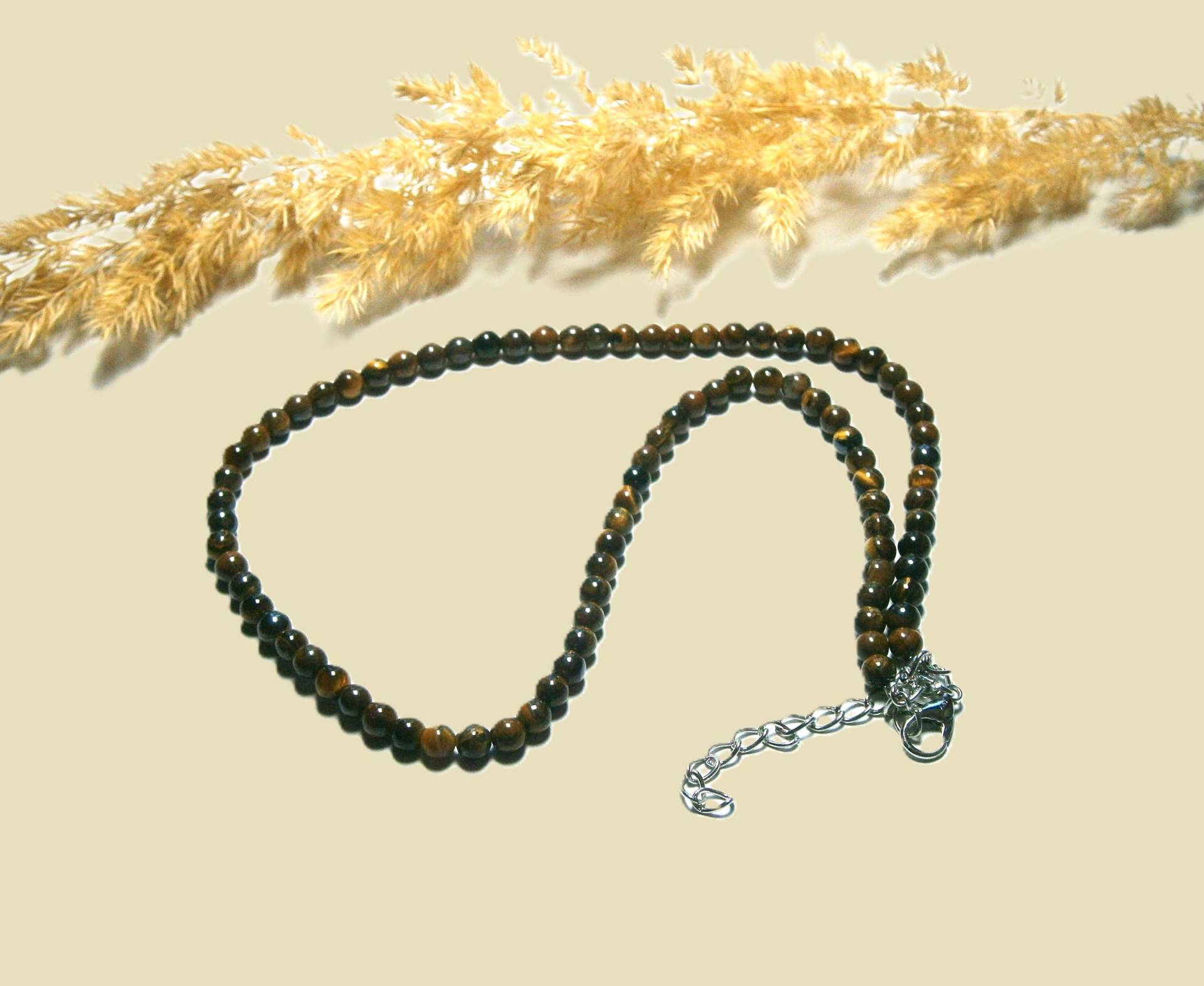 Perlenkette Tigerauge Braune Edelstein Halskette, Kurze Naturstein Kette Perlenkette Tigerauge Braune Edelstein Halskette, Kurze Naturstein Kette von DeineSchmuckFreundin