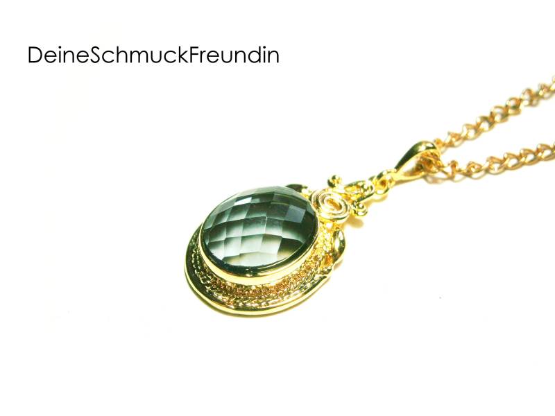 Vergoldete Rauchquarz Halskette Im Vintage Stil, Kette Mit Grauem Edelstein Anhänger von DeineSchmuckFreundin