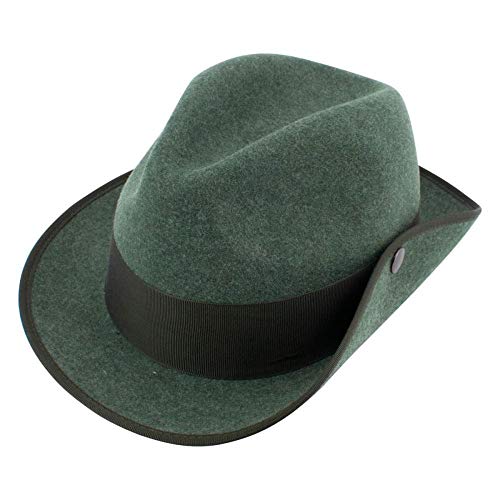 Schützenhut Oliv meliert mit schmaler Krempe 61 mit Druckknopf von Deitert