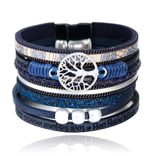 Blaue Damen Armband Ibiza Stil mit Perlen und Baum des Lebens von Deja Jewels