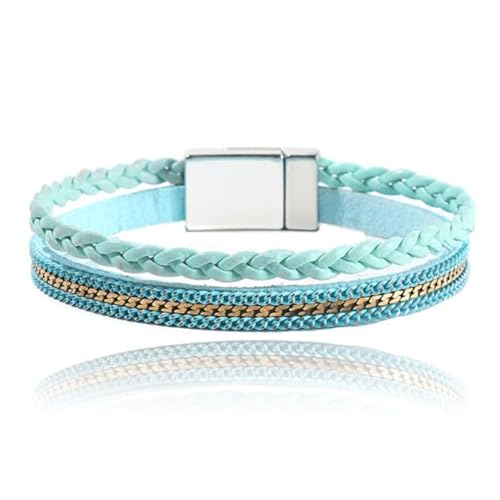 Blaues Damen Armband geflochtenes Leder mit Magnetverschluss von Deja Jewels