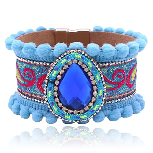 Blaues Leder Ibiza Stil Damen Armband mit Magnetverschluss und Naturstein von Deja Jewels