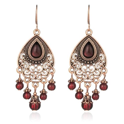 Bohemian Gold Damen Ohrringe mit rotem Stein und Perlen von Deja Jewels