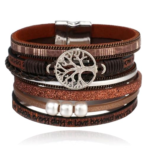 Braunes Damen Armband Ibiza Stil mit Perlen und Baum des Lebens von Deja Jewels