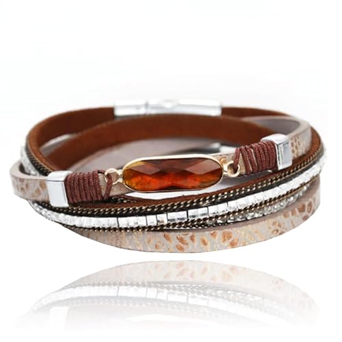 Braunes Ibiza-Stil Damen Armband mit großem Stein von Deja Jewels