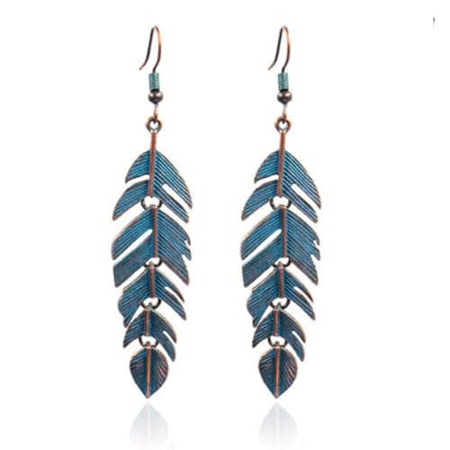 Bronze Damen Ohrringe mit blauer beweglicher Feder von Deja Jewels