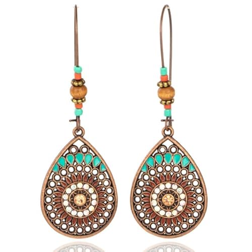 Damen Tropfen Ohrringe Ibiza Bronze Multicolor Türkis Steine von Deja Jewels