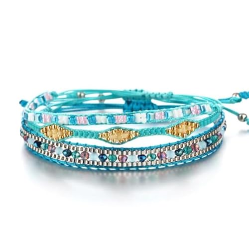 Damen mehrschichtiges Armband aus Seil mit mehrfarbigen türkisfarbenen Kristallen von Deja Jewels