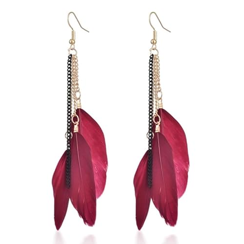 Deja Damen Ohrringe Halskette und 3 Federn - Rot von Deja Jewels