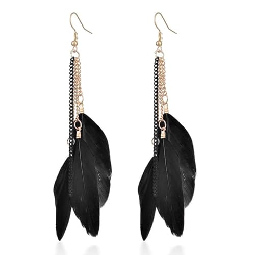 Deja Damen Ohrringe Halskette und 3 Federn - Schwarz von Deja Jewels