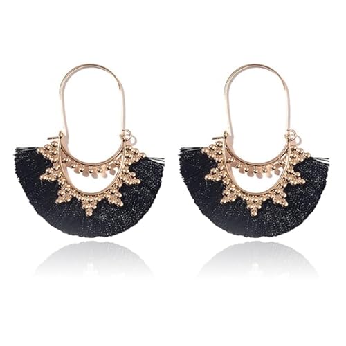 Deja Jewels Böhmische Goldfarbene Ohrringe mit schwarzen Fransen Fächeranhänger von Deja Jewels