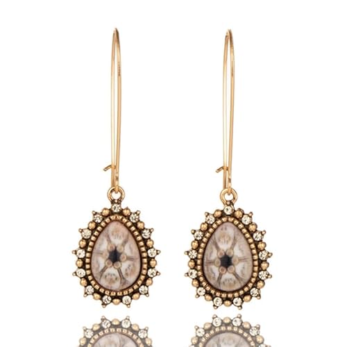 Deja Jewels Ethnische Goldfarbene Ohrringe mit braunen und transparenten Steinen Tropf-Anhänger von Deja Jewels