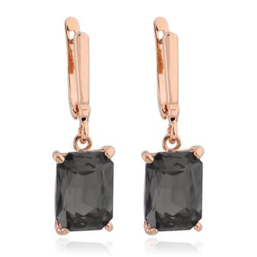 Deja Jewels Ohrringe mit Anhänger - Damen, Roségold-Finish, rechteckiger Smokey Grey Glasstein von Deja Jewels