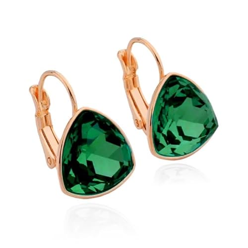 Deja Jewels Ohrringe mit Anhängern - Damen, Roségold-Finish, grüner konvexer Dreieck Glasstein von Deja Jewels