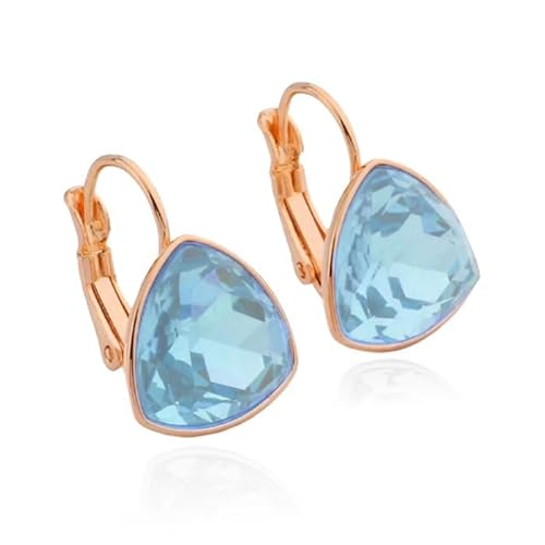 Deja Jewels Ohrringe mit Anhängern - Damen, Roségold-Finish, hellblaues konvexes Dreieck Glasstein von Deja Jewels