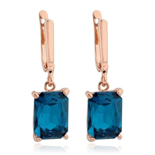 Deja Jewels Ohrringe mit Anhängern - Damen, Roségold-Finish, rechteckiger blauer Glasstein von Deja Jewels