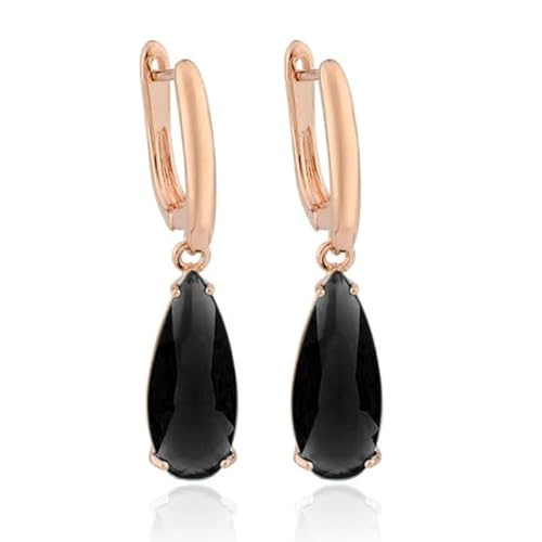 Deja Jewels Ohrringe mit Anhängern - Damen, Roségold-Finish, schwarzer Waterdrop Glasstein von Deja Jewels