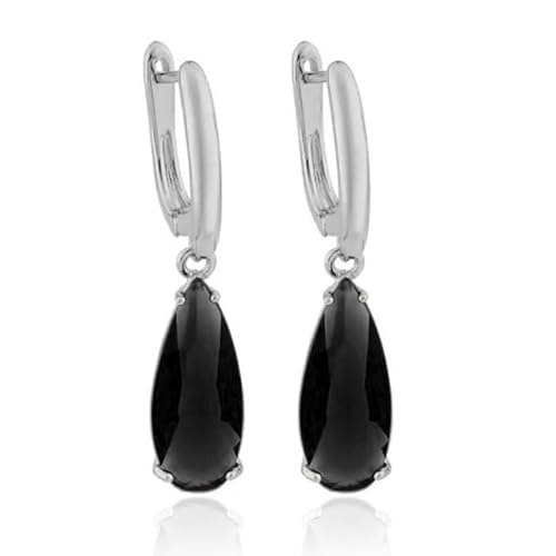 Deja Jewels Ohrringe mit Anhängern - Damen, Silber-Finish, schwarzer Waterdrop Glasstein von Deja Jewels