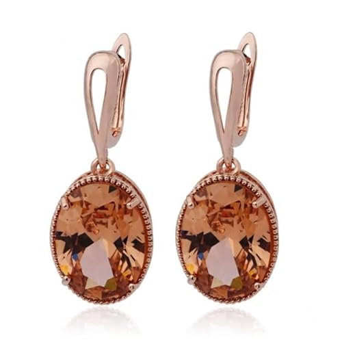 Deja Jewels Ohrringe mit ovalen Glasstein Anhänger - Damen, Roségold-Finish, Champagnerfarbener Glasstein von Deja Jewels
