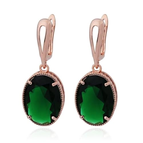 Deja Jewels Ohrringe mit ovalen Glasstein Anhänger - Damen, Roségold-Finish, grüner Glasstein von Deja Jewels