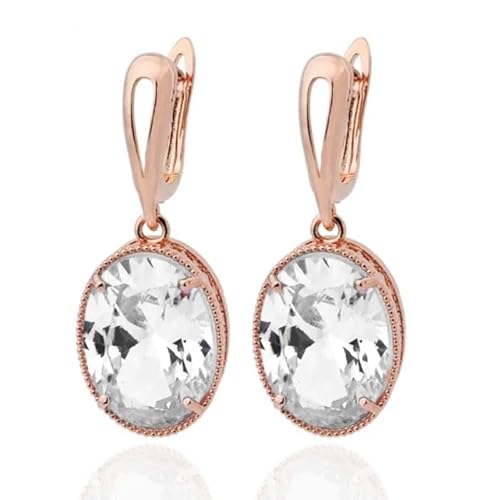 Deja Jewels Ohrringe mit ovalen Glasstein Anhänger - Damen, Roségold-Finish, transparenter Glasstein von Deja Jewels