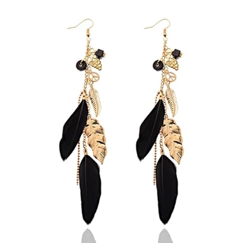 Deja Ohrringe mit Halsketten, Charms und Federn - Gold von Deja Jewels