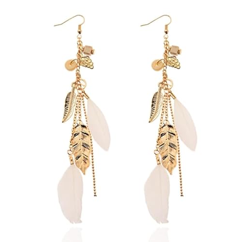 Deja Ohrringe mit Halsketten, Charms und Federn - Gold von Deja Jewels