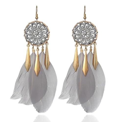 Feder Ohrringe Grau - Traumfänger von Deja Jewels