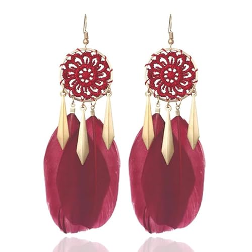 Feder Ohrringe Rot - Traumfänger von Deja Jewels