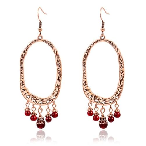 Goldfarbene ovale Damen Ohrringe Ohrringe mit roten Perlen von Deja Jewels