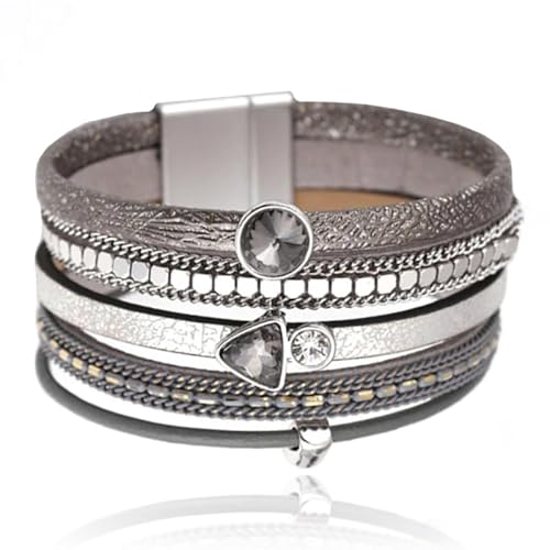 Graues mehrschichtiges Damen-Armband mit Kristallen und Ketten von Deja Jewels