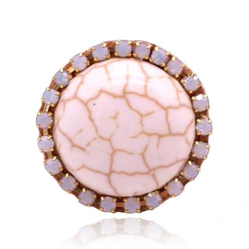 Handgefertigte runde verstellbare Ibiza Ring weiß aus Leder mit Kristallen und Türkis von Deja Jewels