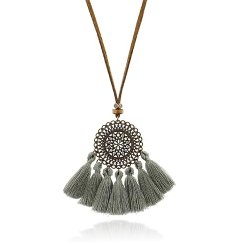 Deja Jewels Ibiza stijl dames ketting lang van touw met grijze kwastjes von Deja Jewels