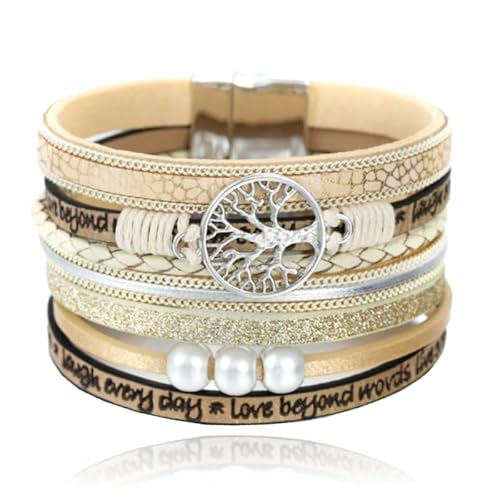 Khaki Damen Armband Ibiza Stil mit Perlen und Baum des Lebens von Deja Jewels