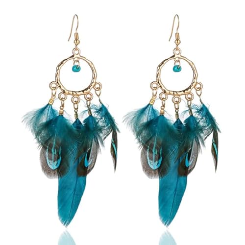 Kreisförmige Ohrringe mit Boho Federn - Deja Jewels von Deja Jewels