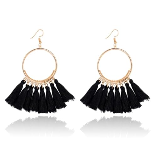 LGT JWLS Ohrringe Kreis und schwarze Quasten von Deja Jewels