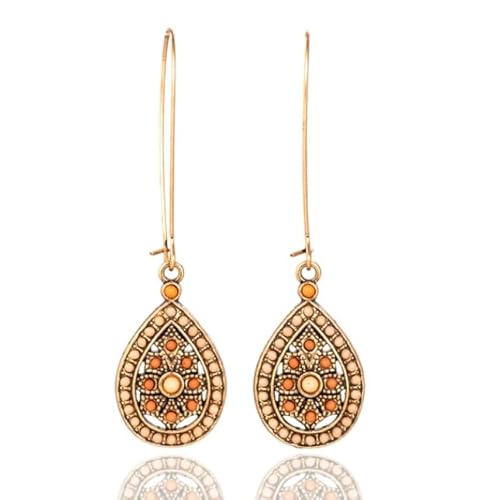 Lange tropfenförmige Boho Ohrringe Silber Rosa und Orange Steine von Deja Jewels