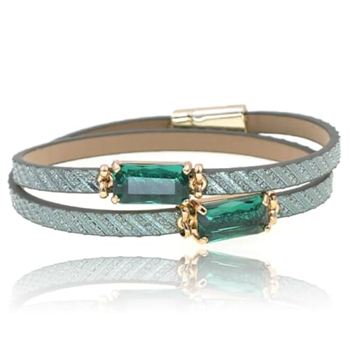 Leder Boho Stil Damen Armband in Blau und Gold mit 2 Glassteinen von Deja Jewels