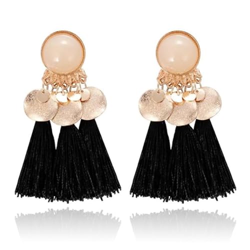 Quaste Ohrringe mit elegantem Stein von Deja Jewels - Schwarz von Deja Jewels