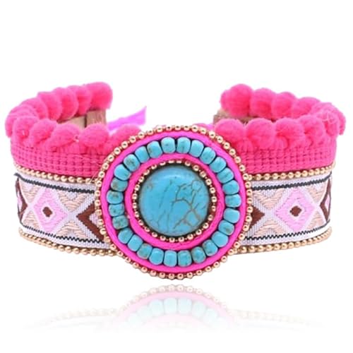 Rosa Multicolour Damen Armband aus Leder mit Türkis von Deja Jewels