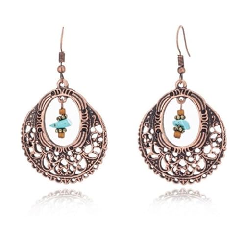 Runde Boho Ohrringe Anhänger Metall mit Stein und Perlen von Deja Jewels