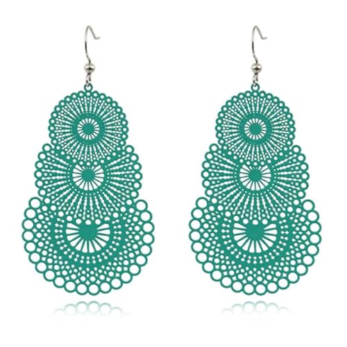 Runde Damen Ohrringe Anhänger mit 3 Kreisen Farbe Grün von Deja Jewels