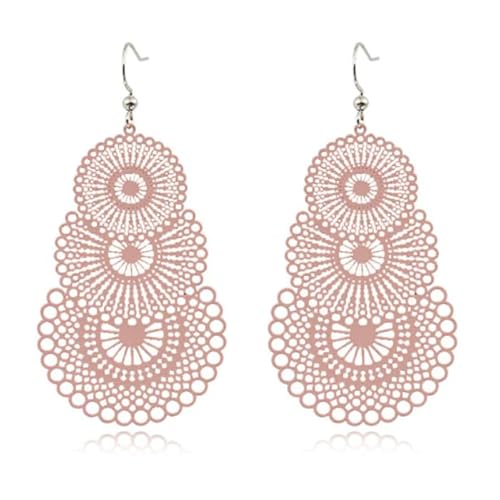 Runde Damen Ohrringe Anhänger mit 3 Kreisen Farbe rosa von Deja Jewels