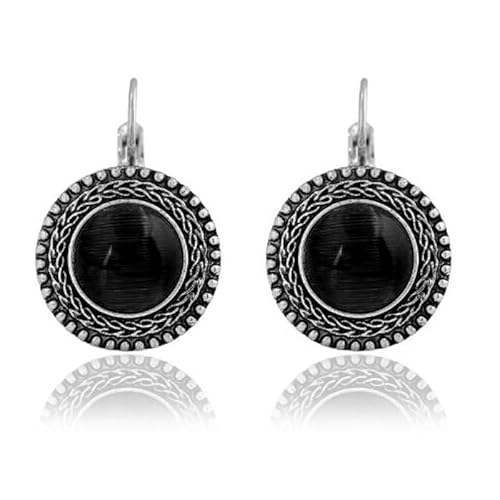 Runde Silber Damen Ohrringe Ohrringe mit schwarzem Opal von Deja Jewels