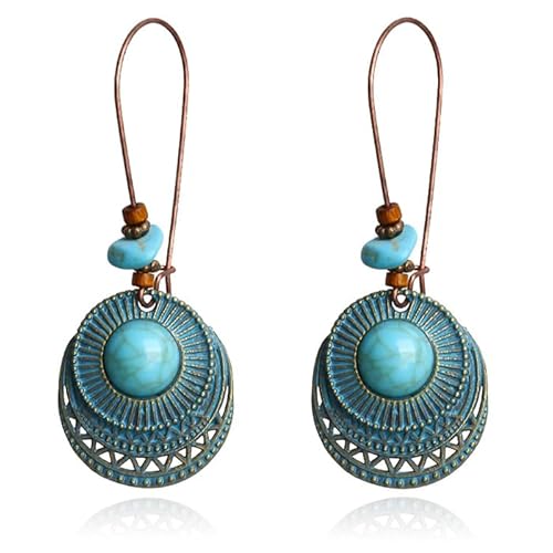 Runde blaue Damen Ohrringe Anhänger mit türkisfarbenem Stein von Deja Jewels