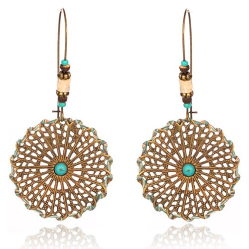 Runde goldfarbene Damen-Ohrringe mit türkisfarbenen Perlen und Stein von Deja Jewels