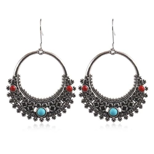 Runde silberfarbene Damen Ohrringe mit mehrfarbigen Steinen von Deja Jewels